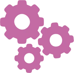 Ícone rosa de três engrenagens