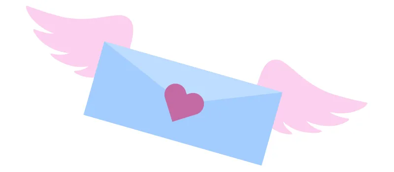 Ilustração de uma carta com asas.