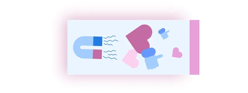 Carta Proposta: ilustração de imã atraindo corações e curtidas