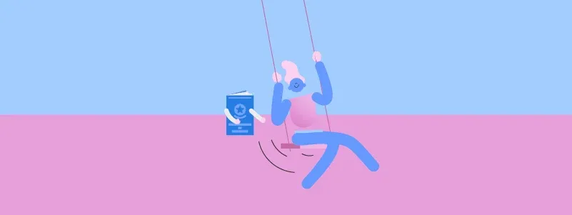 Multas Trabalhistas 2024: ilustração de pessoa sendo empurrada no balanço por uma CLT