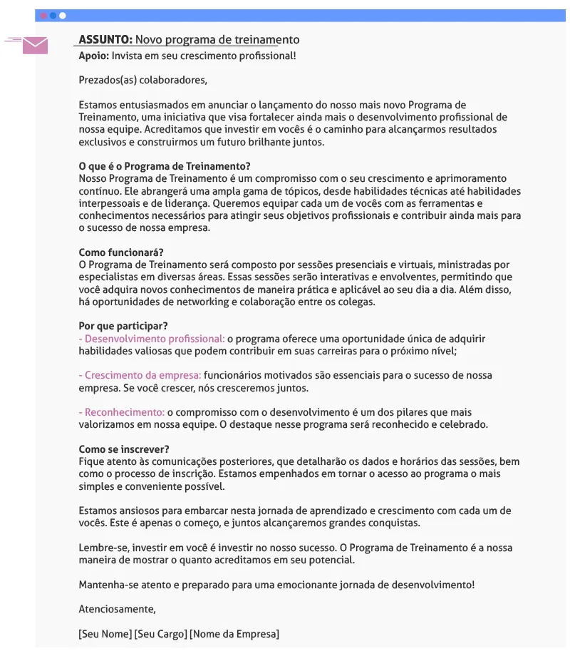 Comunicação interna: exemplo de e-mail