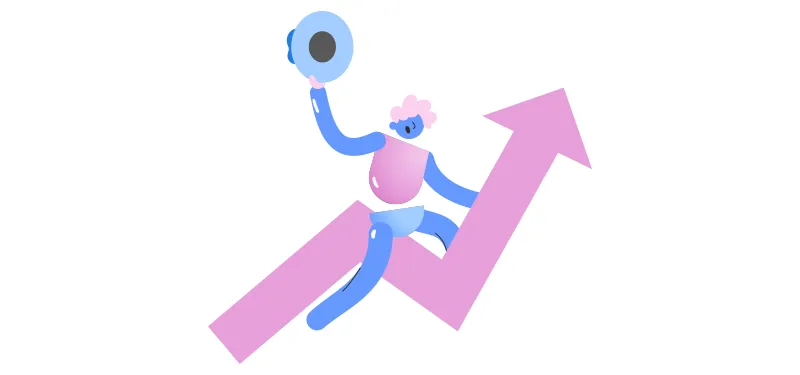 Downsizing: ilustração de homem em cima de seta subindo