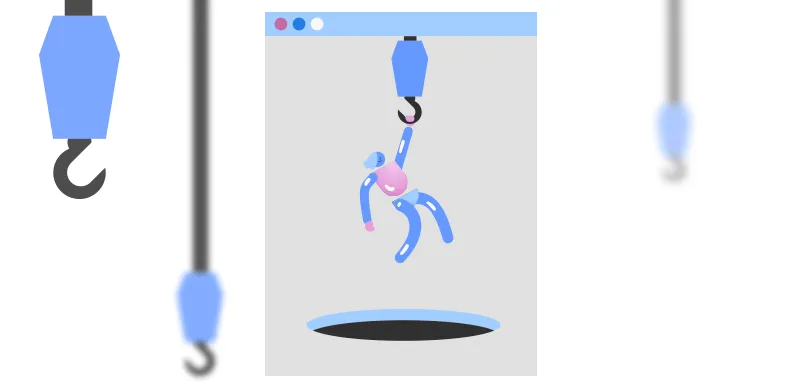 Equipamento de proteção individual: pessoa se segurando em gancho para não cair em um buraco.