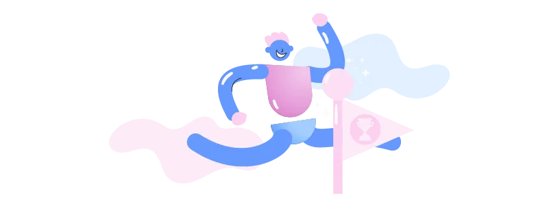 Estratégias de RH: ilustração de pessoa feliz ao chegar no ponto de chegada.