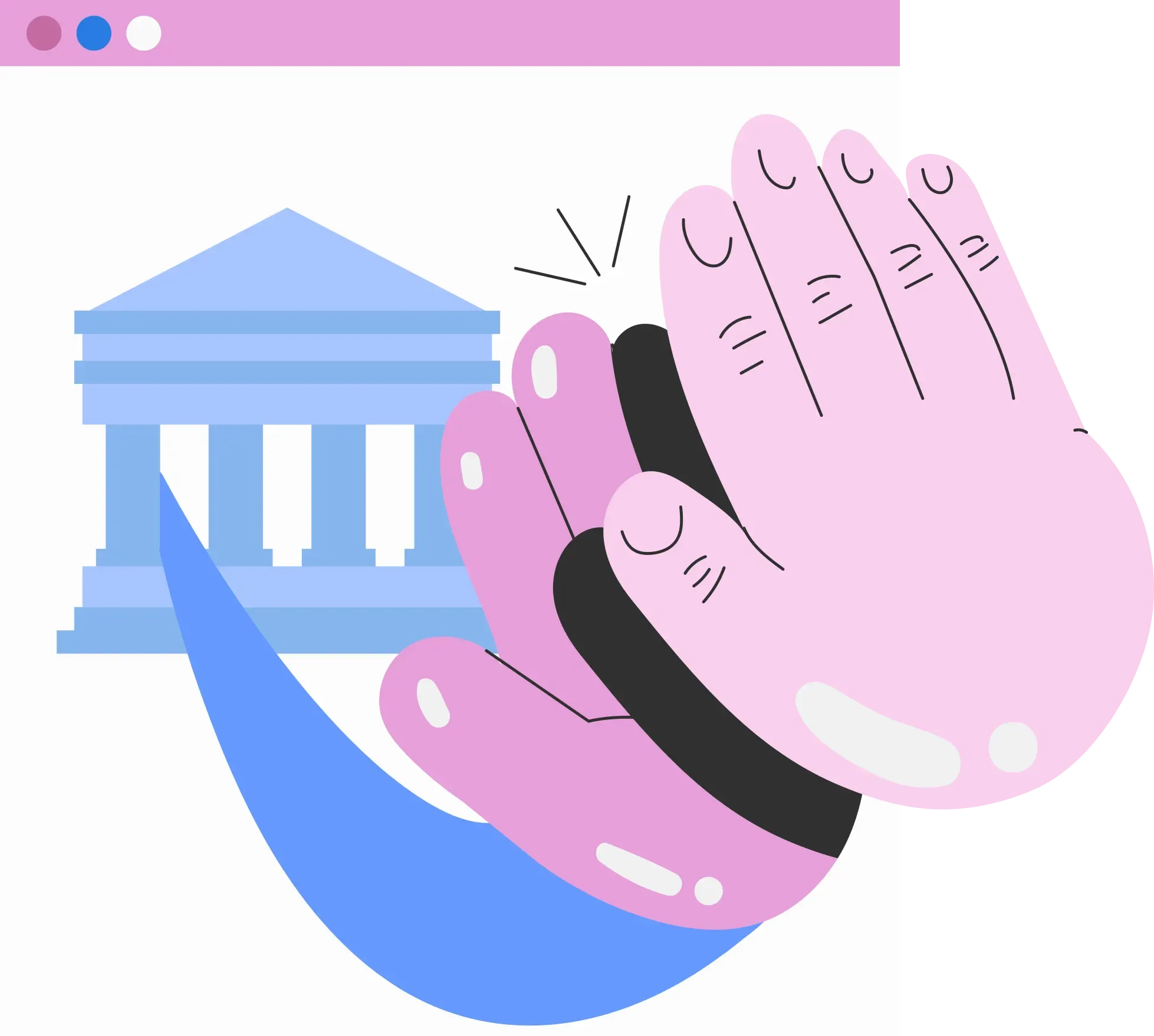 Ética Profissional: Ilustração de duas mãos, em frente a um prédio público