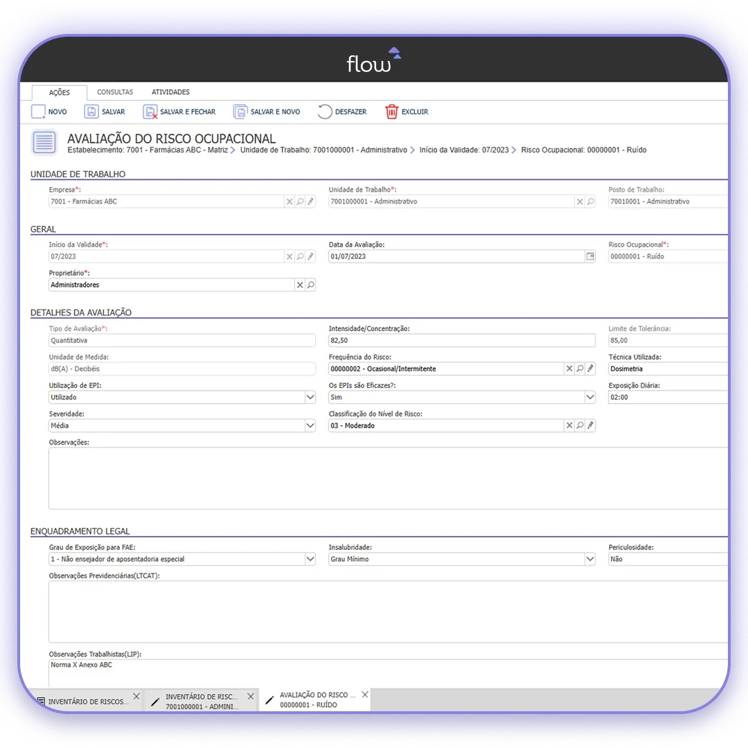 Tela do produto Flow, da Metadados