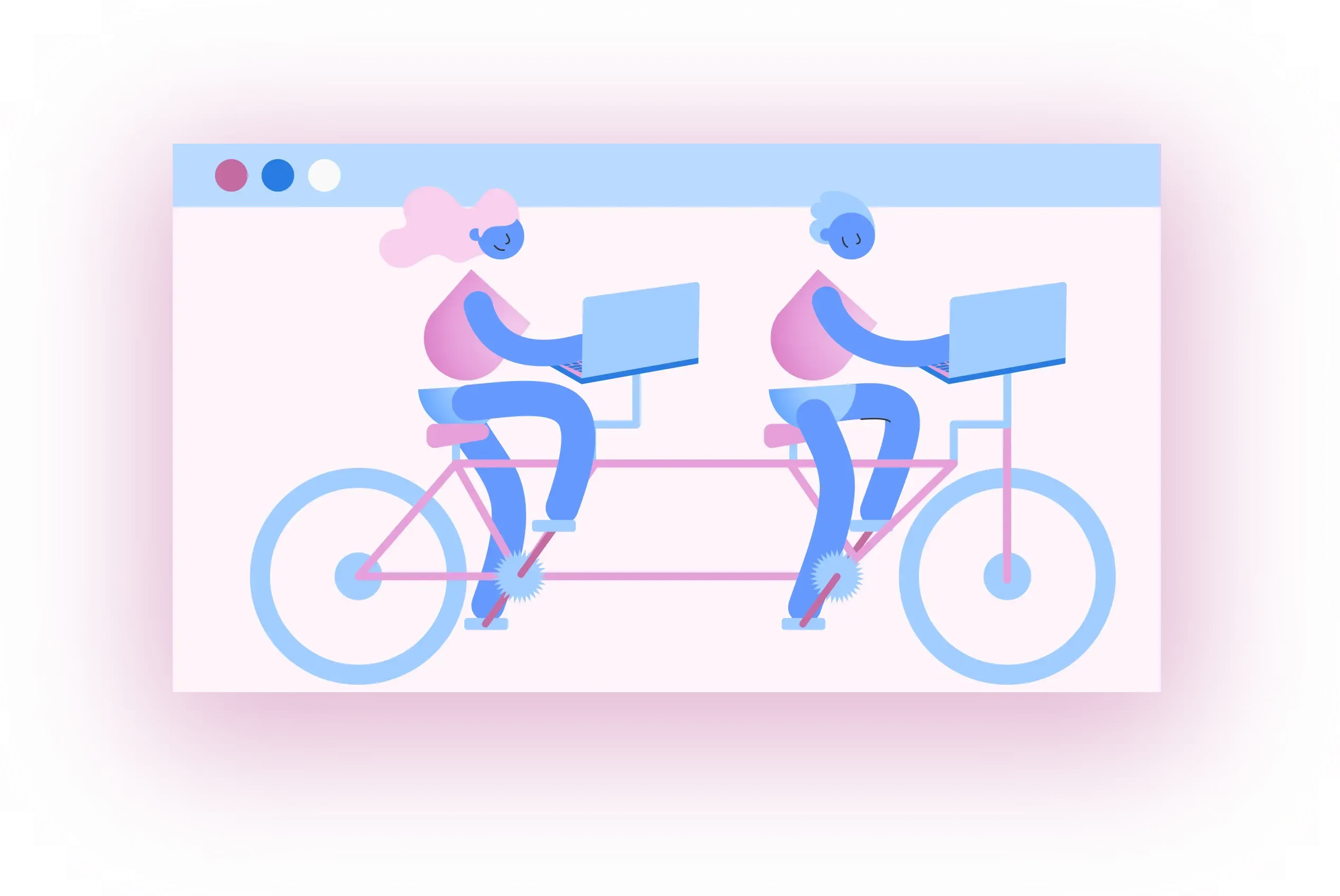 Job Rotation: ilustração de pessoas pedalando juntas em bicicleta enquanto trabalham