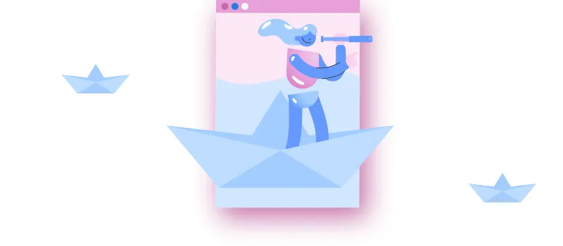 Líder do futuro: ilustração de pessoa em um barco olhando para frente.