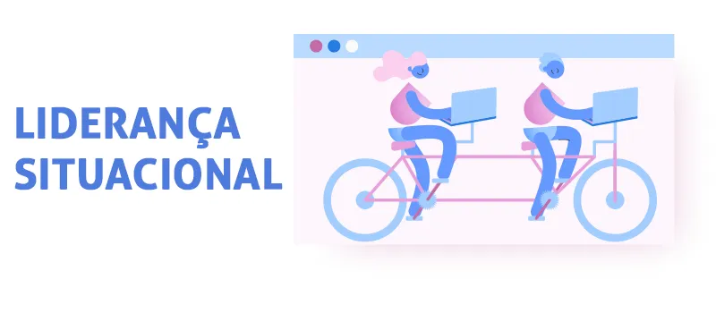 Liderança situacional: ilustração de pessoas trabalhando juntas em uma bicicleta dupla