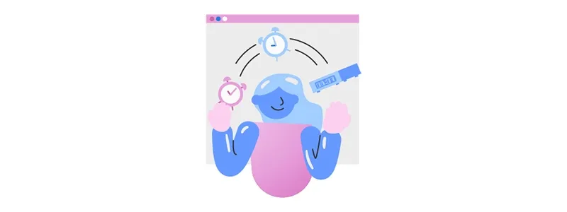 Promoção de cargo: ilustração de pessoa fazendo malabarismo com relógios