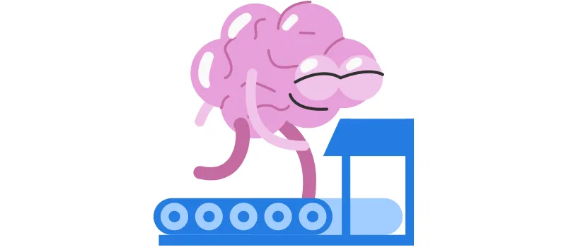 Autoavaliação: ilustração de cérebro feliz enquanto caminha na esteira.