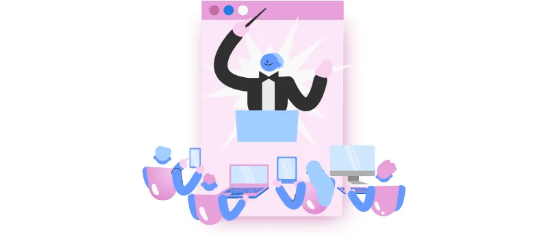 Quadro de funcionários: imagem do chefe regendo os seus funcionários