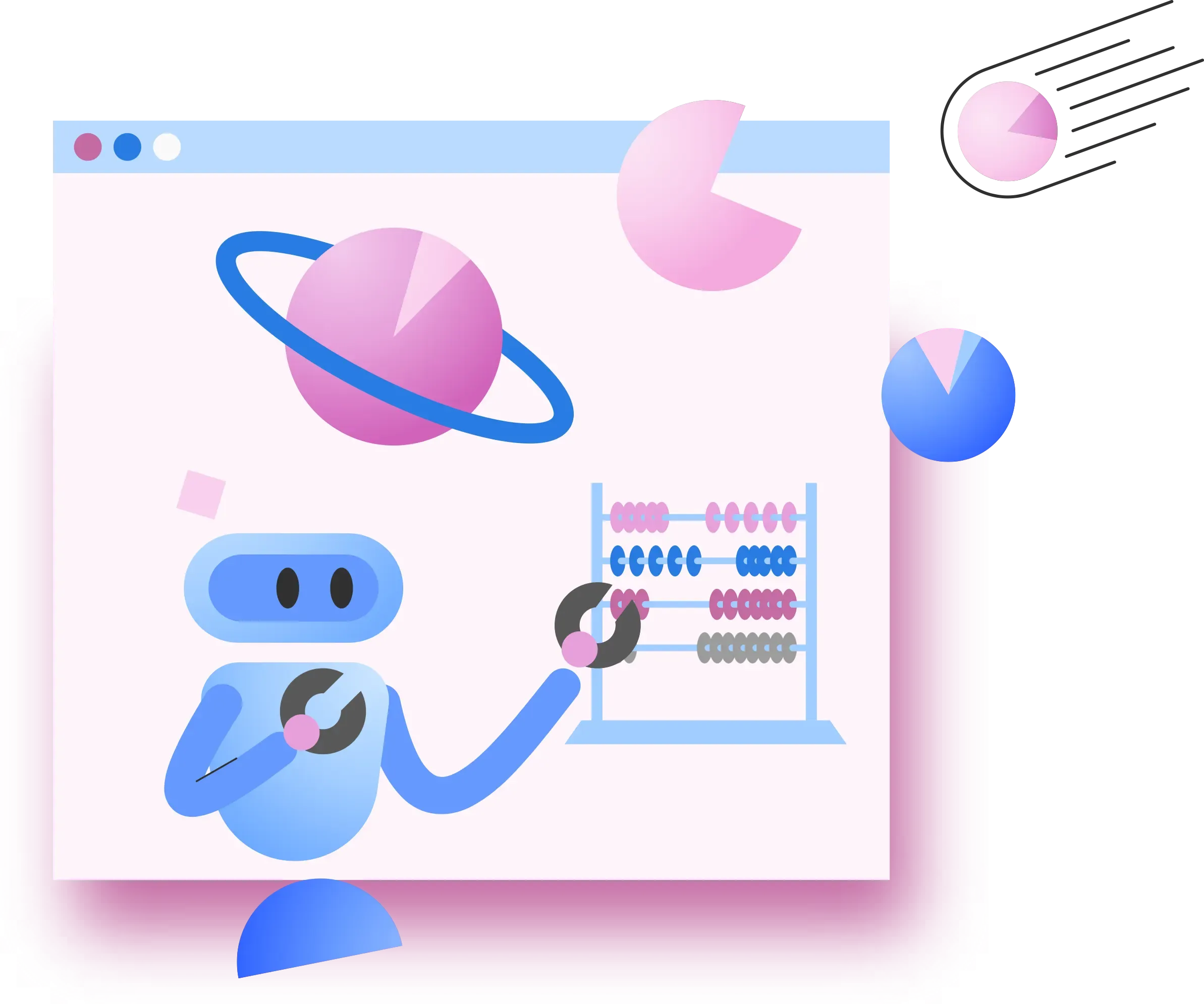 Rotinas do Departamento Pessoal: Ilustração de um robô pensando e fazendo contas em um ábaco