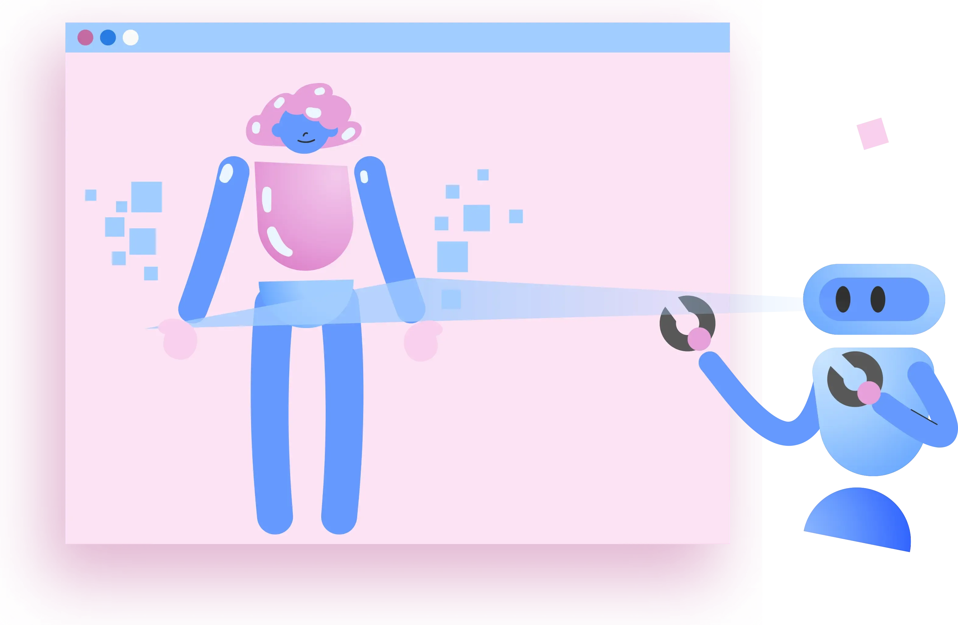 saúde ocupacional: ilustração de robô escaneando saude de trabalhador