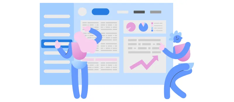 Sistema de gestão de recursos humanos: ilustração de pessoas analisando dados