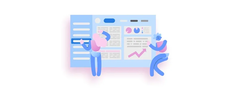 Tendências de RH: ilustração de pessoas olhando dados e gráficos